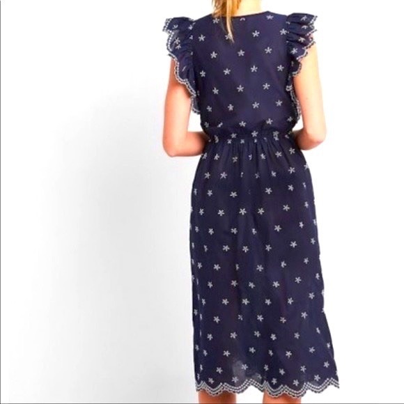 GAP•navy blue embroidered ruffle midi dress M NWOT - Picture 2 of 6
